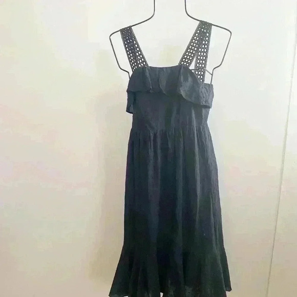 J.Crew black eyelet ruffle midi dress 00 - Picture 2 of 5